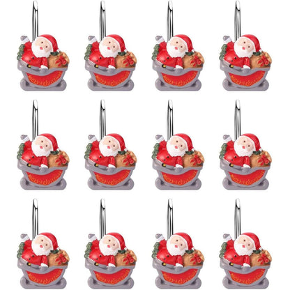 12-Pieces: Christmas Shower Curtain Anti-Rust Hooks DailySale