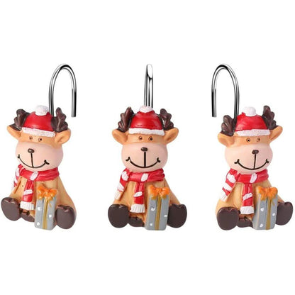 12-Pieces: Christmas Shower Curtain Anti-Rust Hooks DailySale