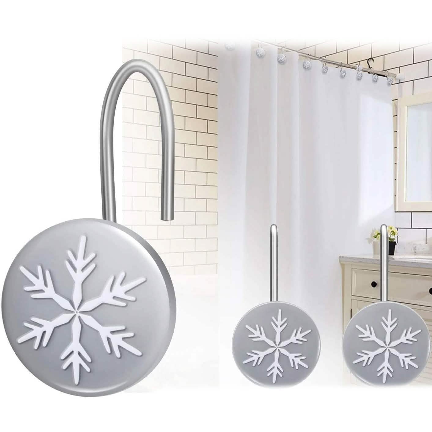 12-Pieces: Christmas Snowflake Anti-Rust Round Shower Curtain Hooks DailySale