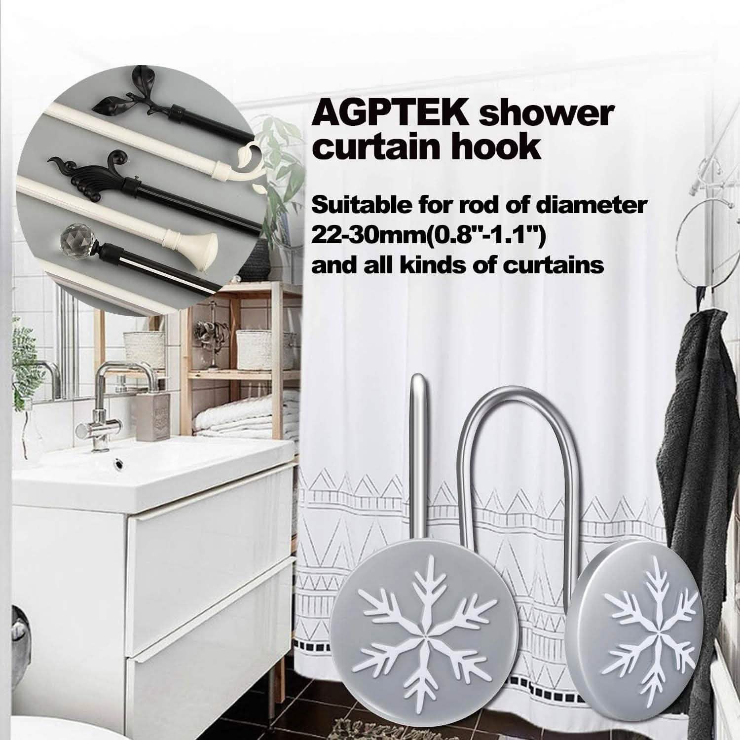 12-Pieces: Christmas Snowflake Anti-Rust Round Shower Curtain Hooks DailySale