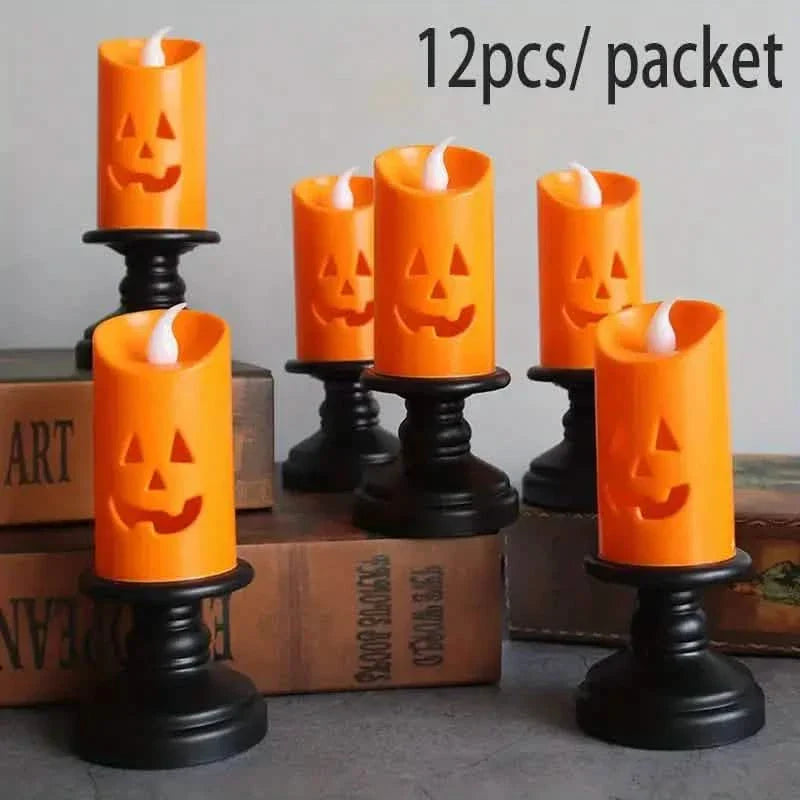 12-Pieces: Halloween LED Pumpkin Chandelier Candles DailySale