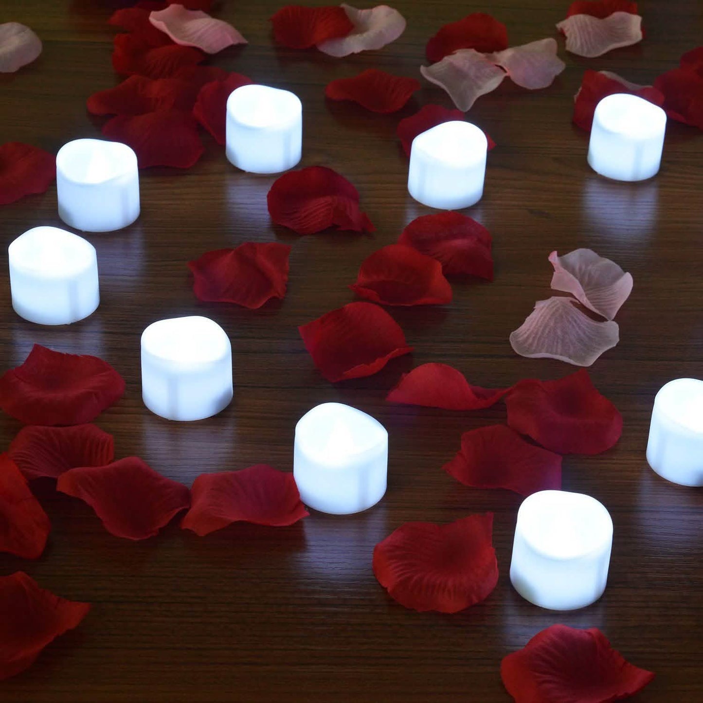 12-Pieces: LED Tealight Candle with 100-Pieces Fake Rose Petals DailySale