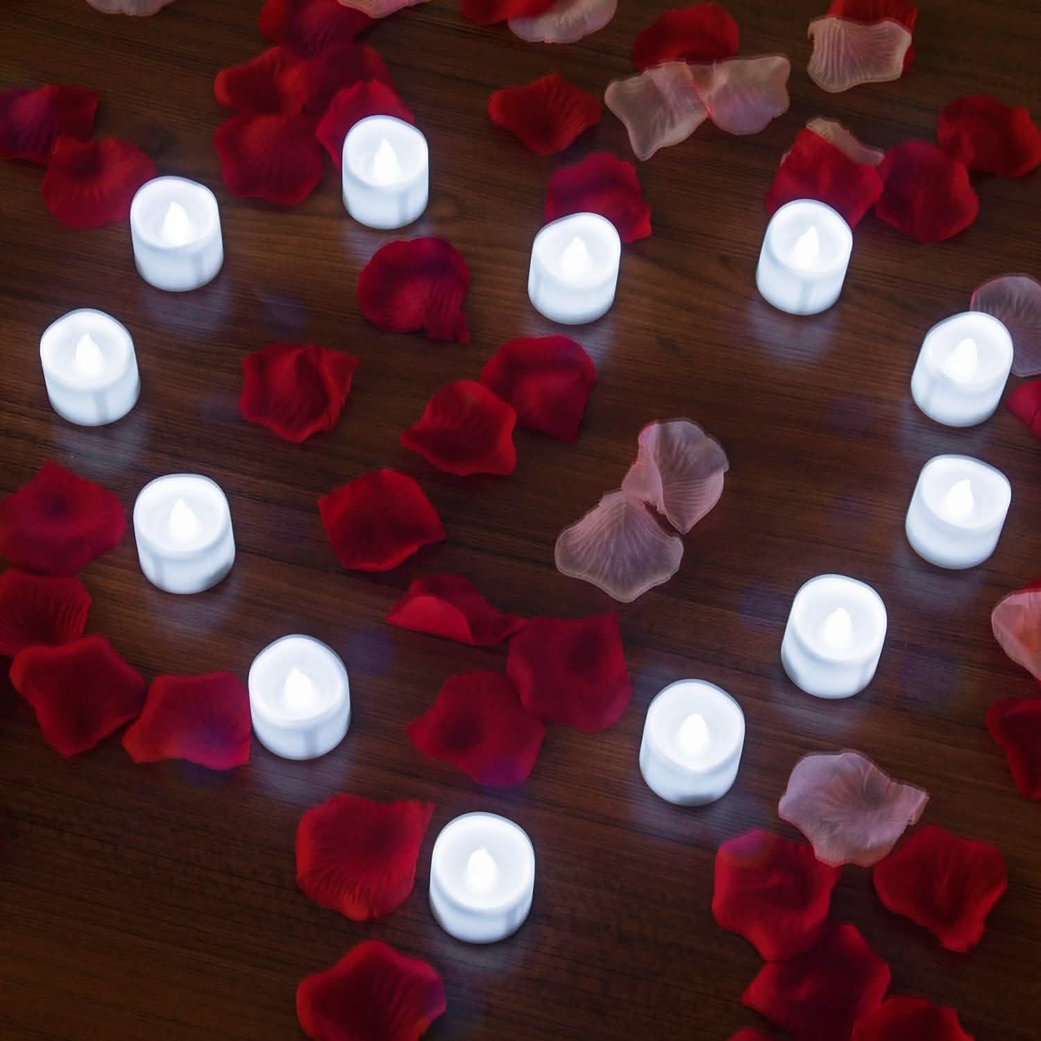 12-Pieces: LED Tealight Candle with 100-Pieces Fake Rose Petals DailySale