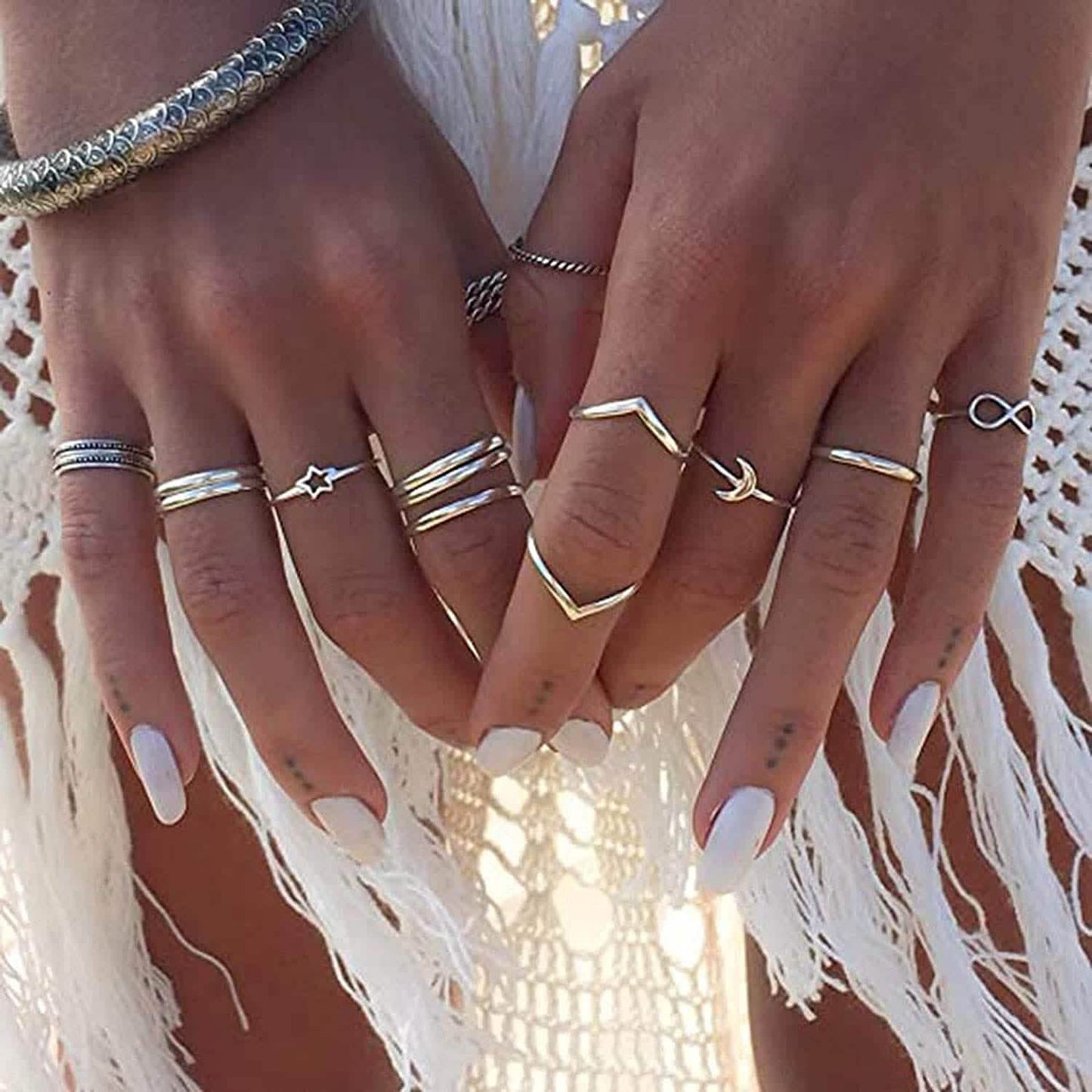 12-Pieces Set: Silver Rings for Teen DailySale