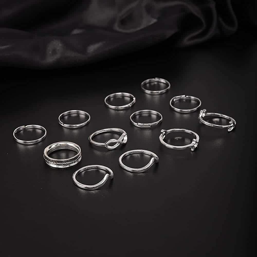 12-Pieces Set: Silver Rings for Teen DailySale