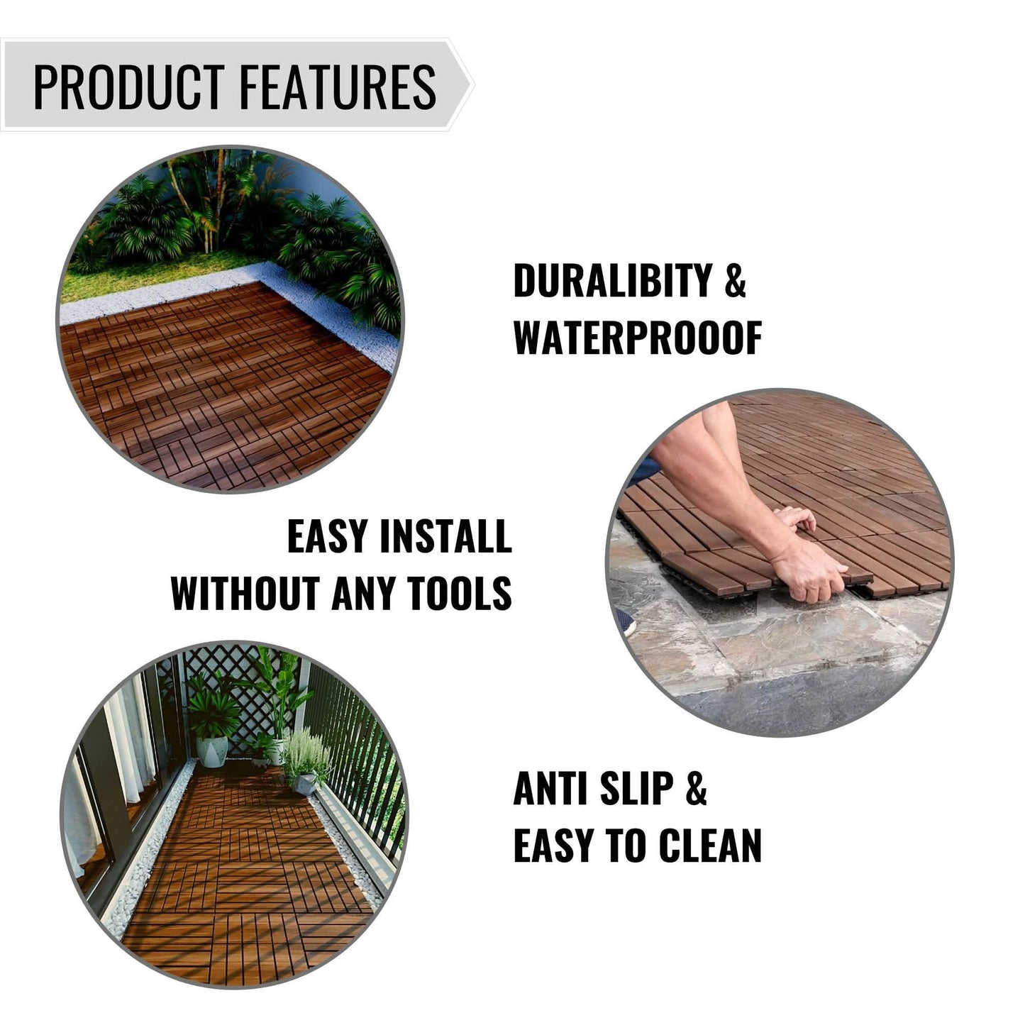 12" x 12" Square Teak Interlocking Deck Tiles DailySale
