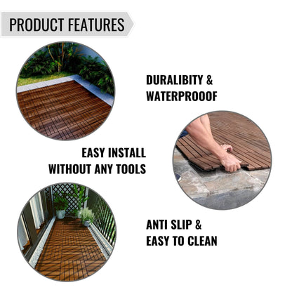12" x 12" Square Teak Interlocking Deck Tiles DailySale
