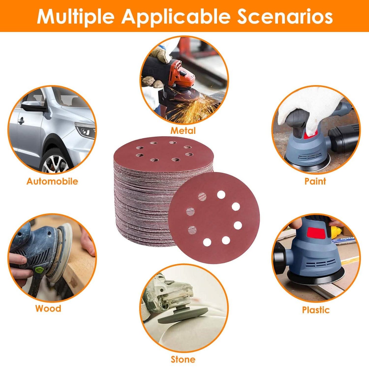 120-Pack: 5-Inch 8 Hole Round Sandpapers DailySale
