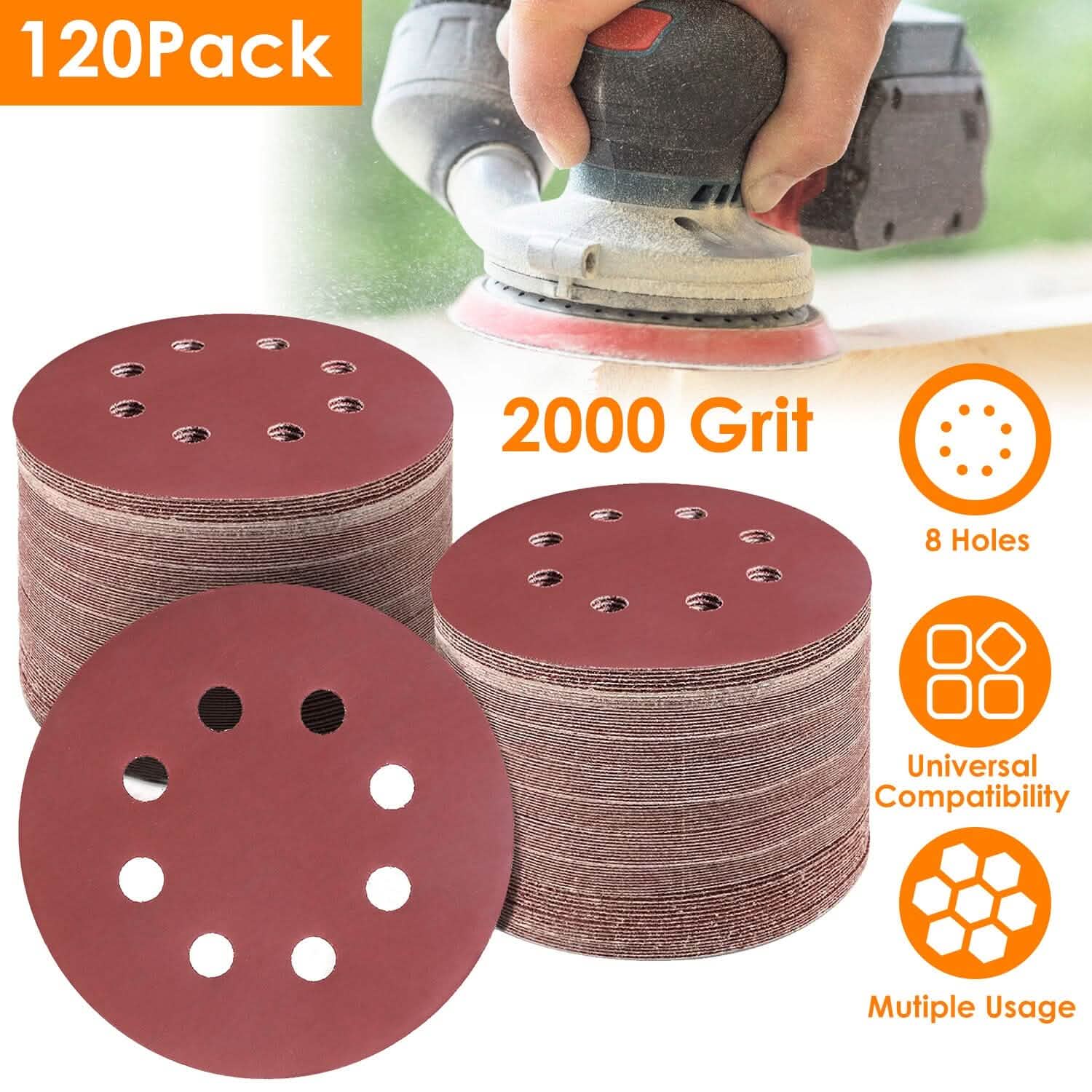 120-Pack: 5-Inch 8 Hole Round Sandpapers DailySale