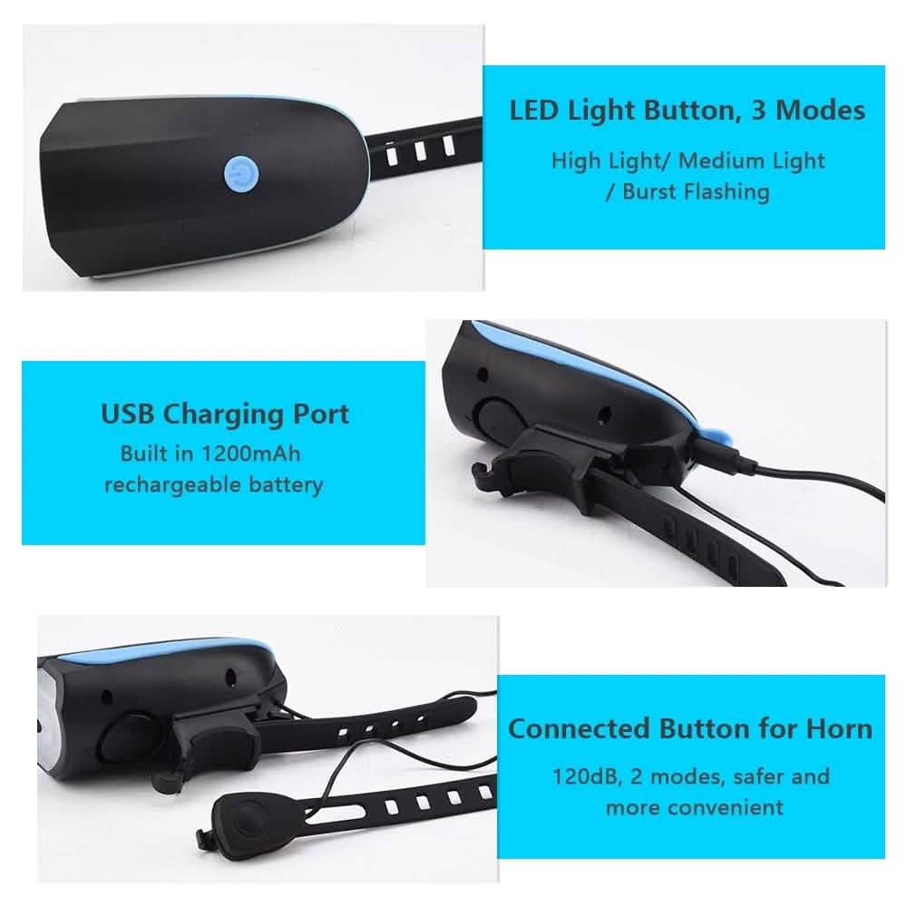 1200mAh Rechargeable Bike Headlight with Horn DailySale