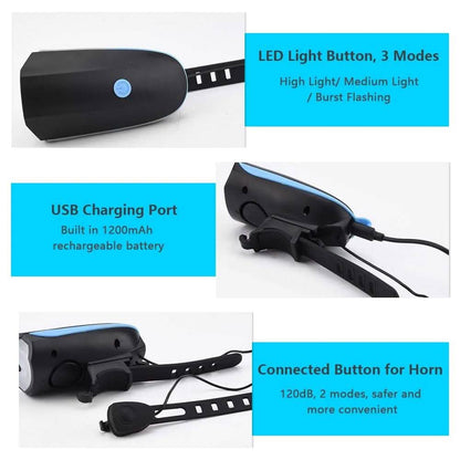 1200mAh Rechargeable Bike Headlight with Horn DailySale