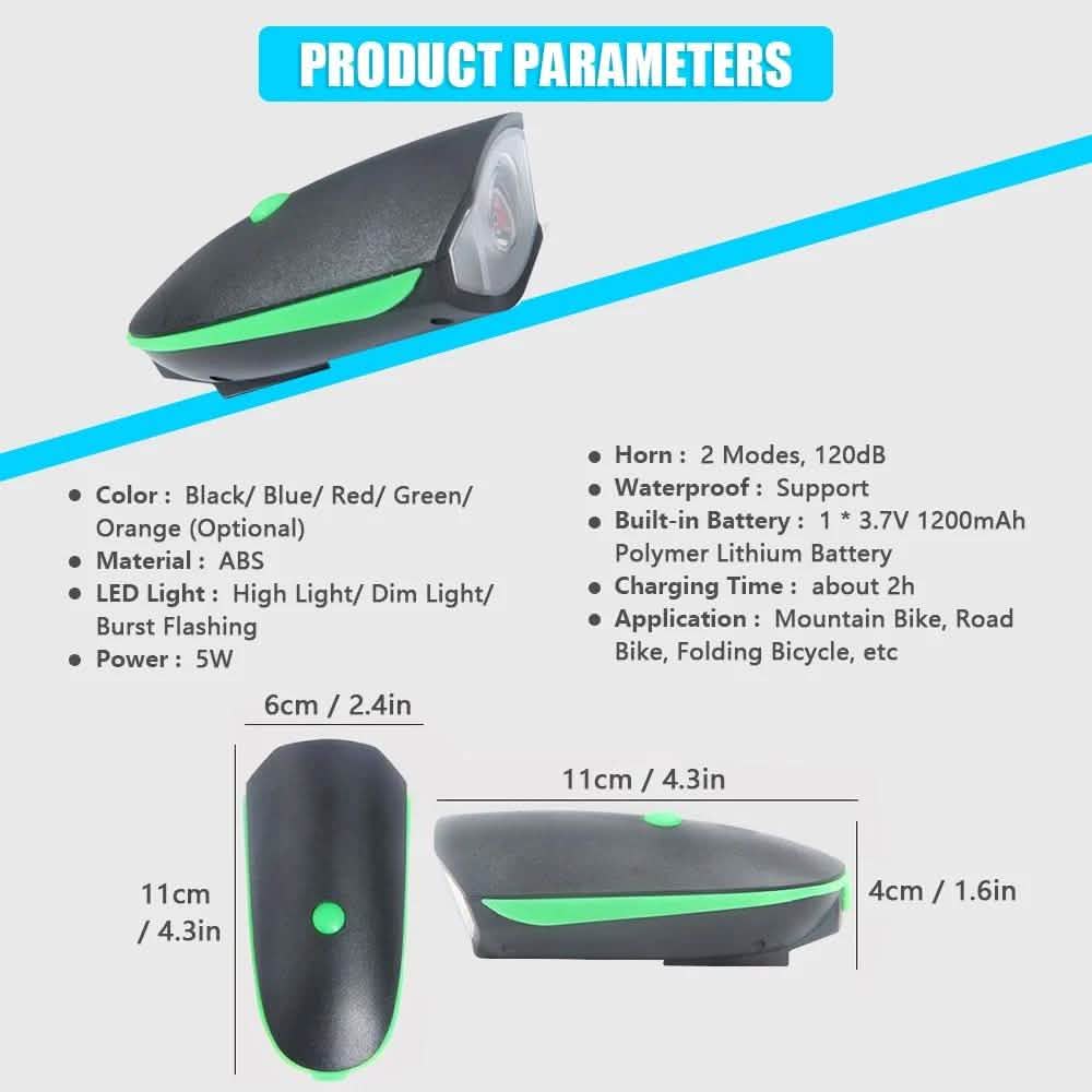 1200mAh Rechargeable Bike Headlight with Horn DailySale
