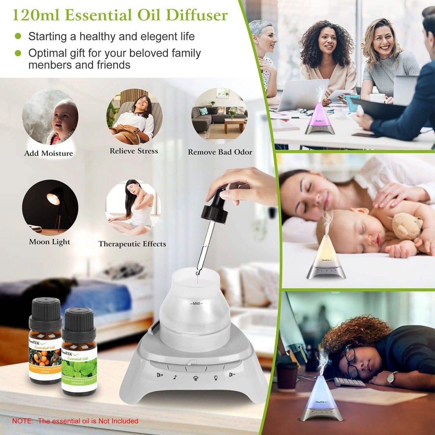 120ml Cool Mist Humidifier Ultrasonic Aroma Essential Oil Diffuser DailySale