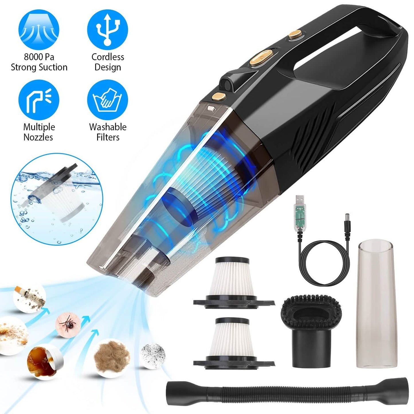 120W 8000PA Handheld Cordless Car Vacuum Cleaner with Accessory kit DailySale