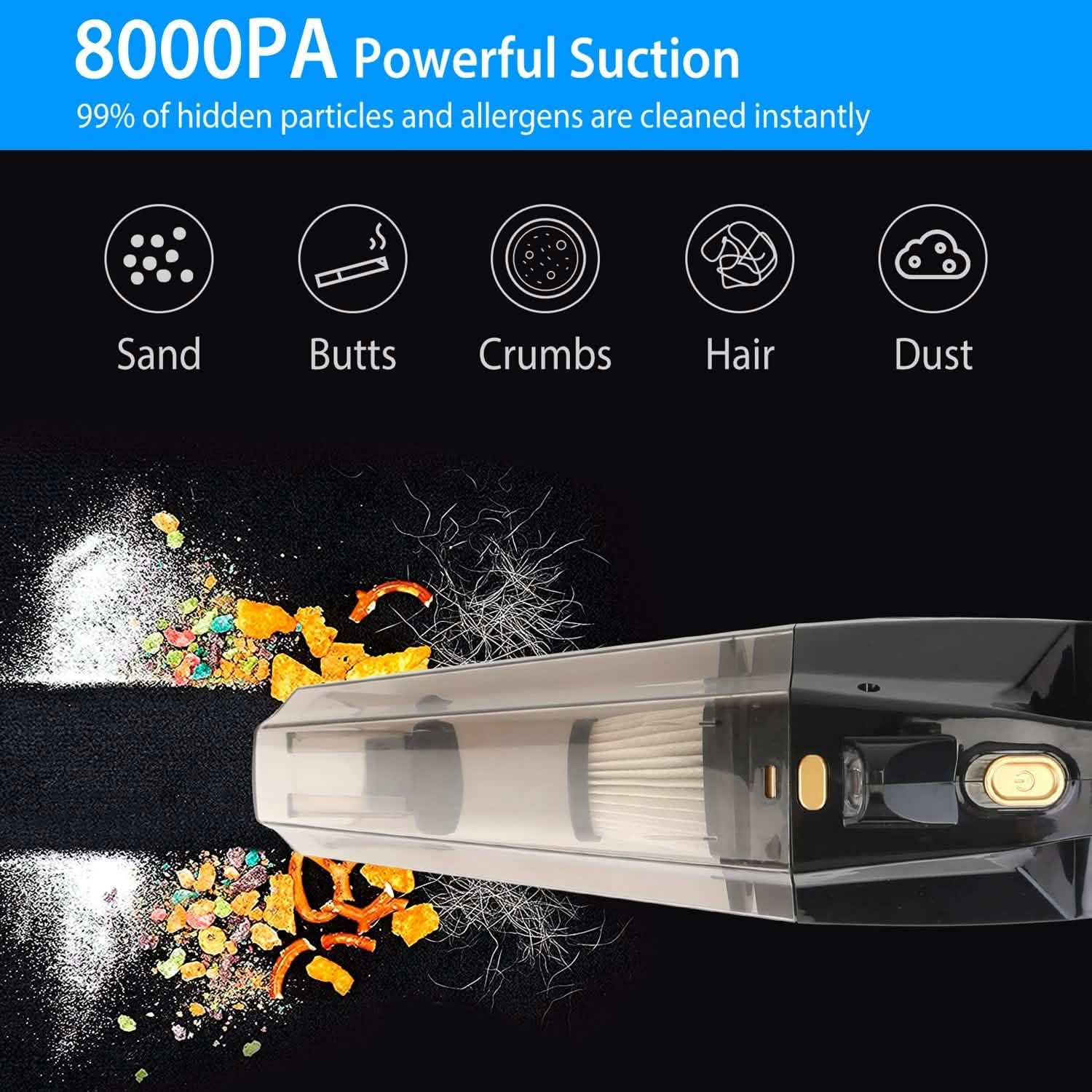 120W 8000PA Handheld Cordless Car Vacuum Cleaner with Accessory kit DailySale