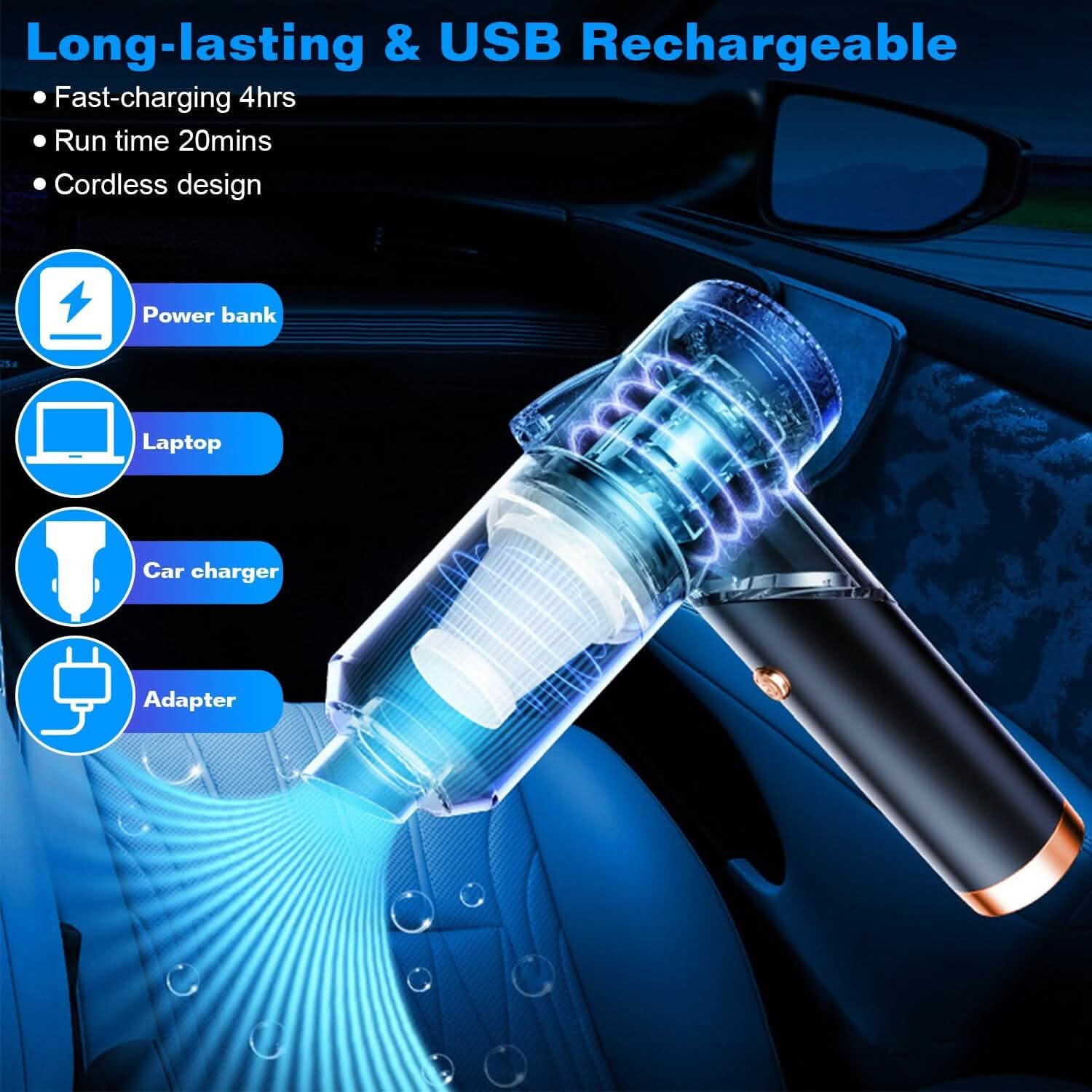 120W 9000PA Cordless Handheld Car Vacuum Cleaner with Searchlight DailySale