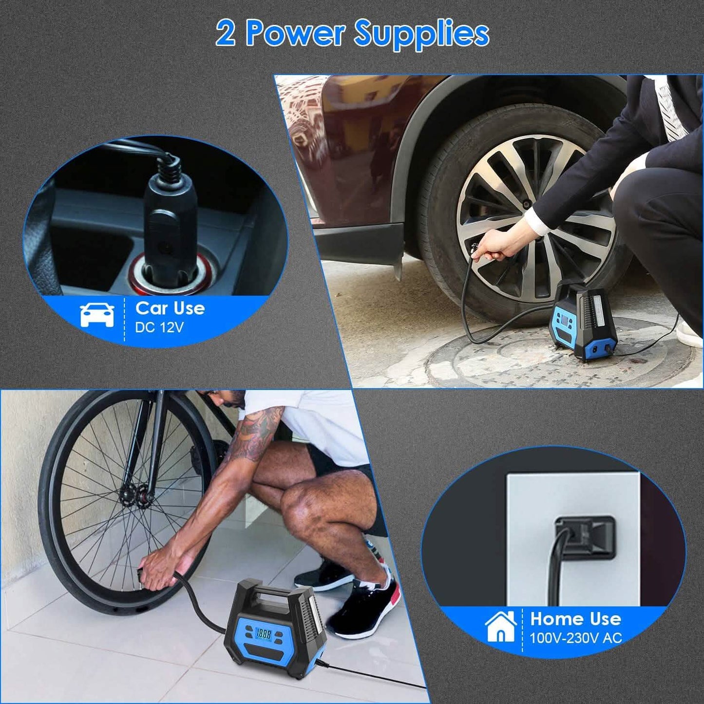 120W Max Power Portable Tire Pump with Digital Display LED Light DailySale
