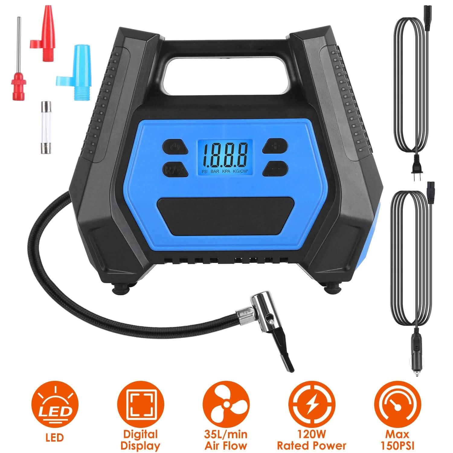 120W Max Power Portable Tire Pump with Digital Display LED Light DailySale
