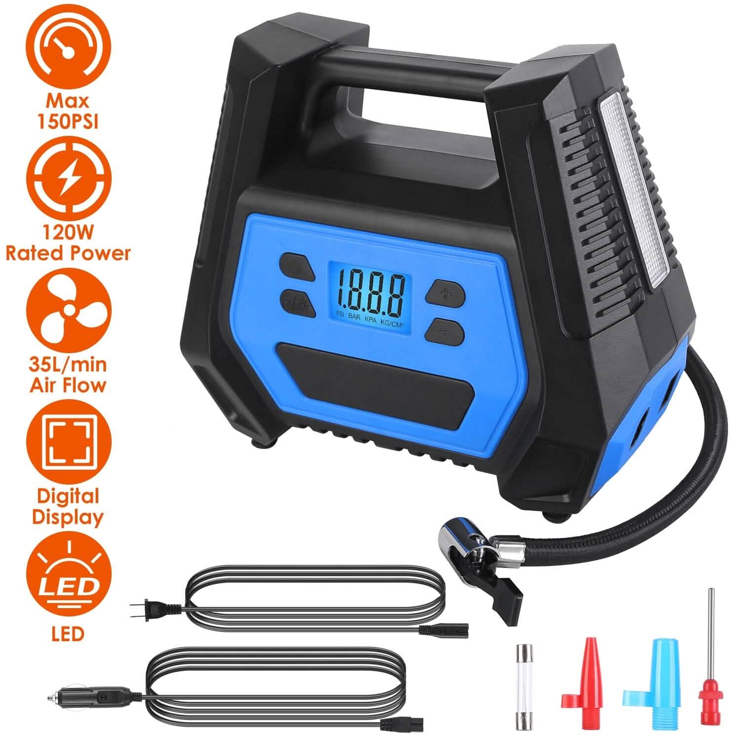 120W Max Power Portable Tire Pump with Digital Display LED Light DailySale