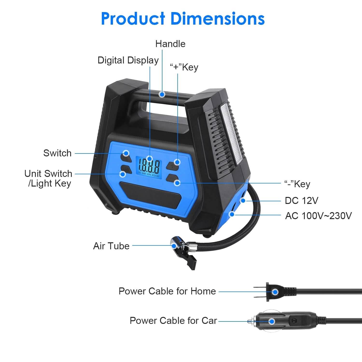 120W Max Power Portable Tire Pump with Digital Display LED Light DailySale