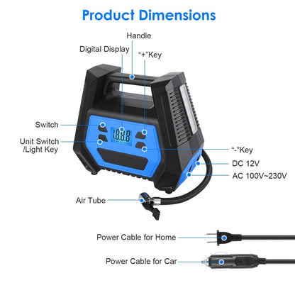 120W Max Power Portable Tire Pump with Digital Display LED Light DailySale
