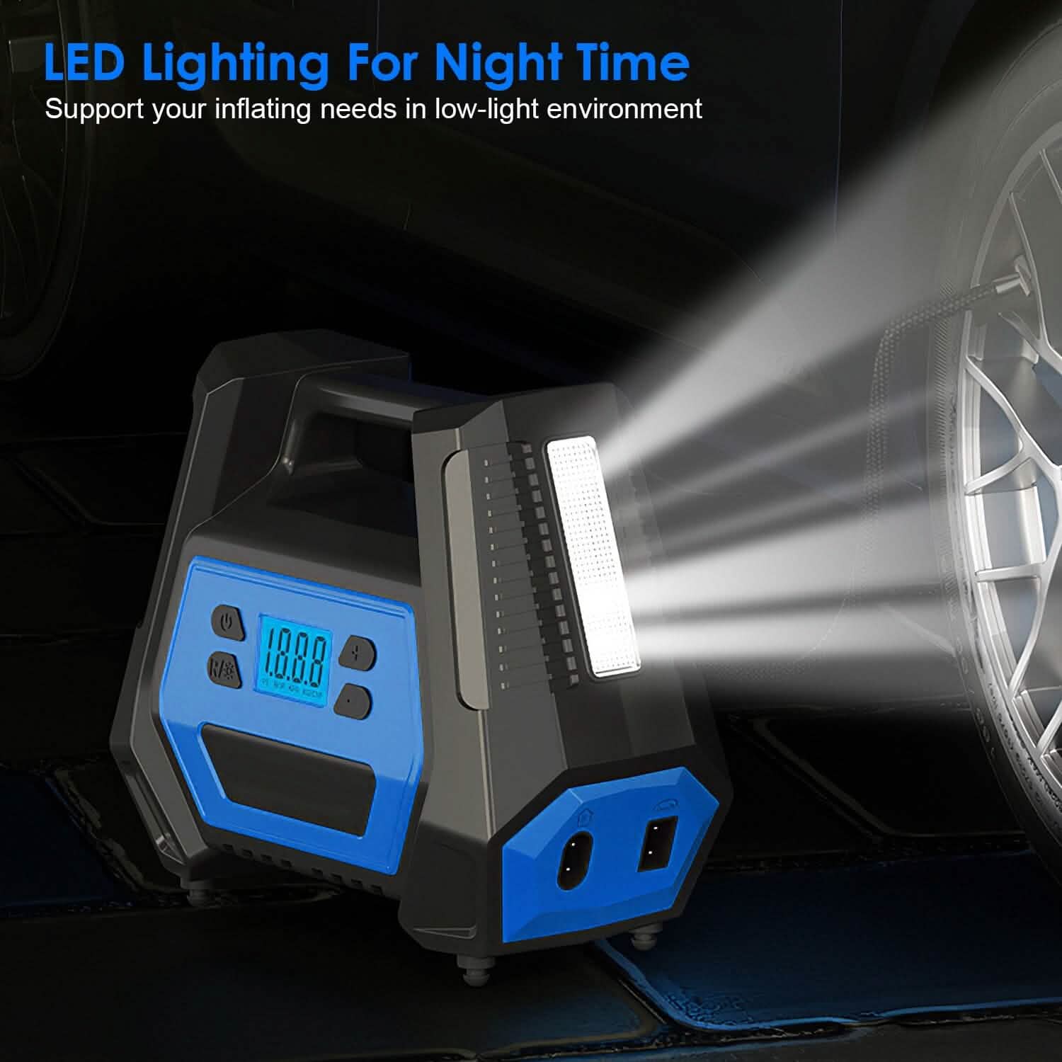 120W Max Power Portable Tire Pump with Digital Display LED Light DailySale