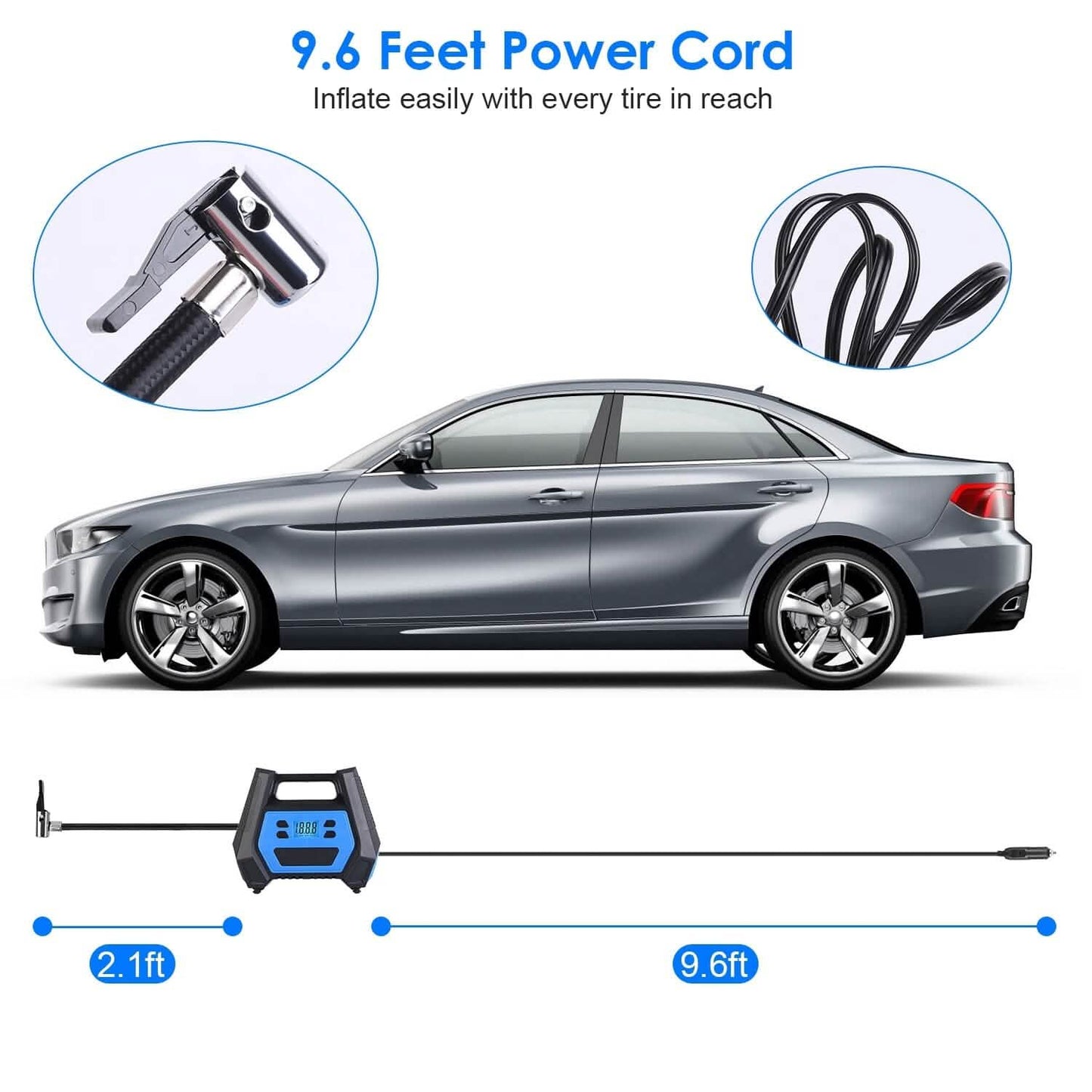 120W Max Power Portable Tire Pump with Digital Display LED Light DailySale