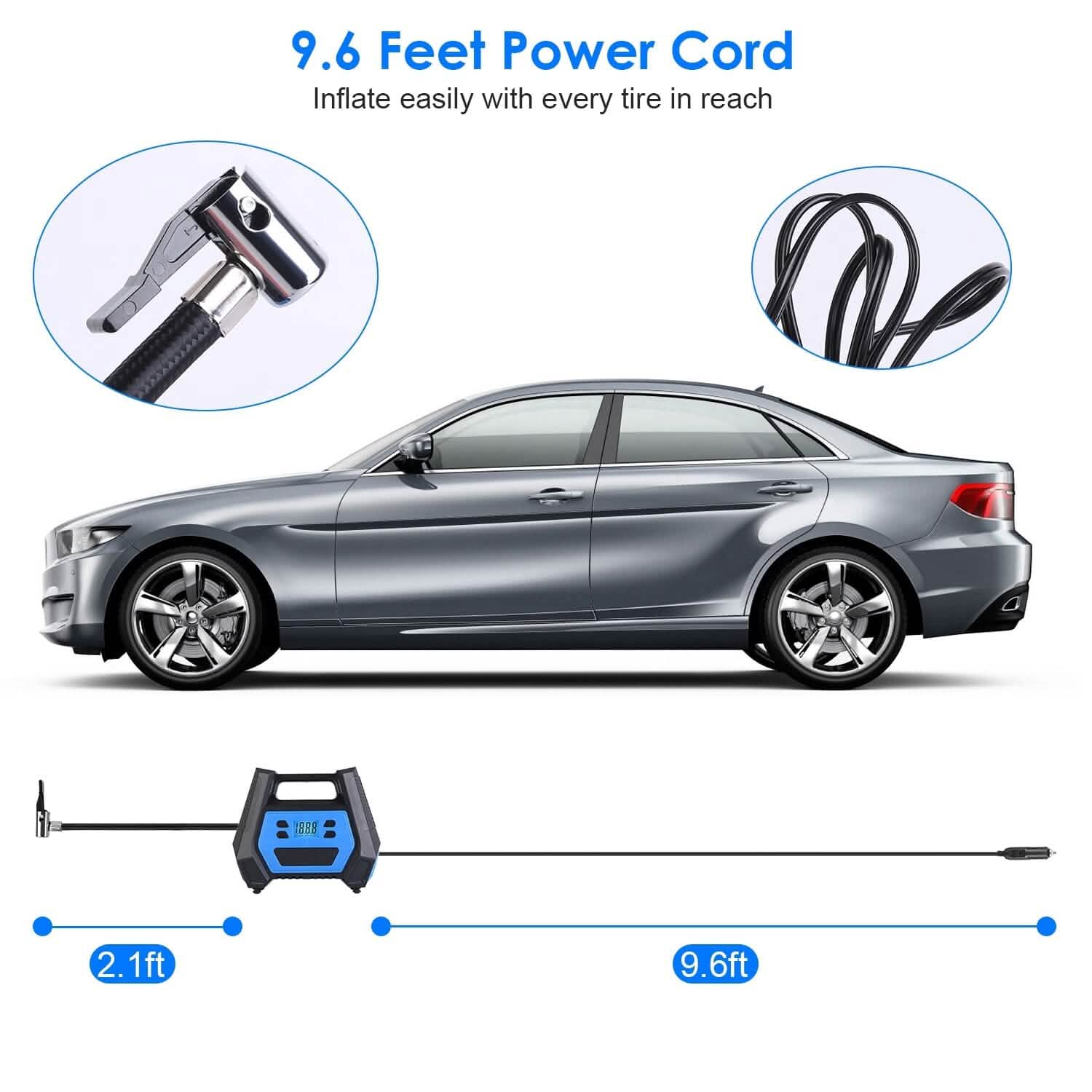 120W Max Power Portable Tire Pump with Digital Display LED Light DailySale