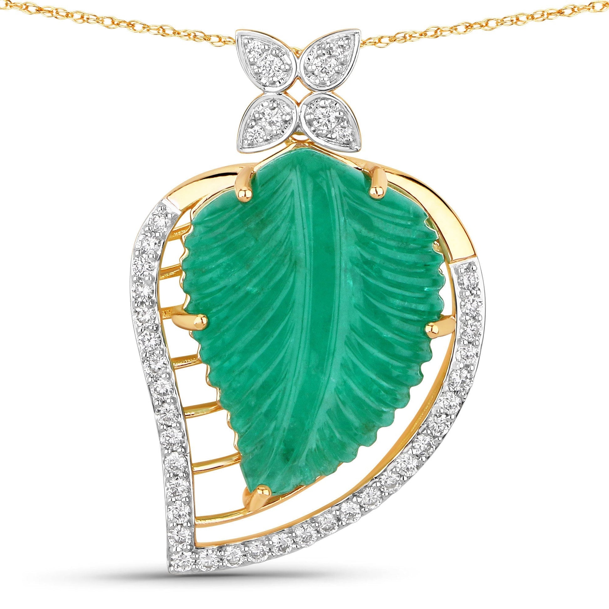 29.67 Carat Genuine Colombian Emerald and White Diamond 14K Yellow Gold Pendant Bids.com