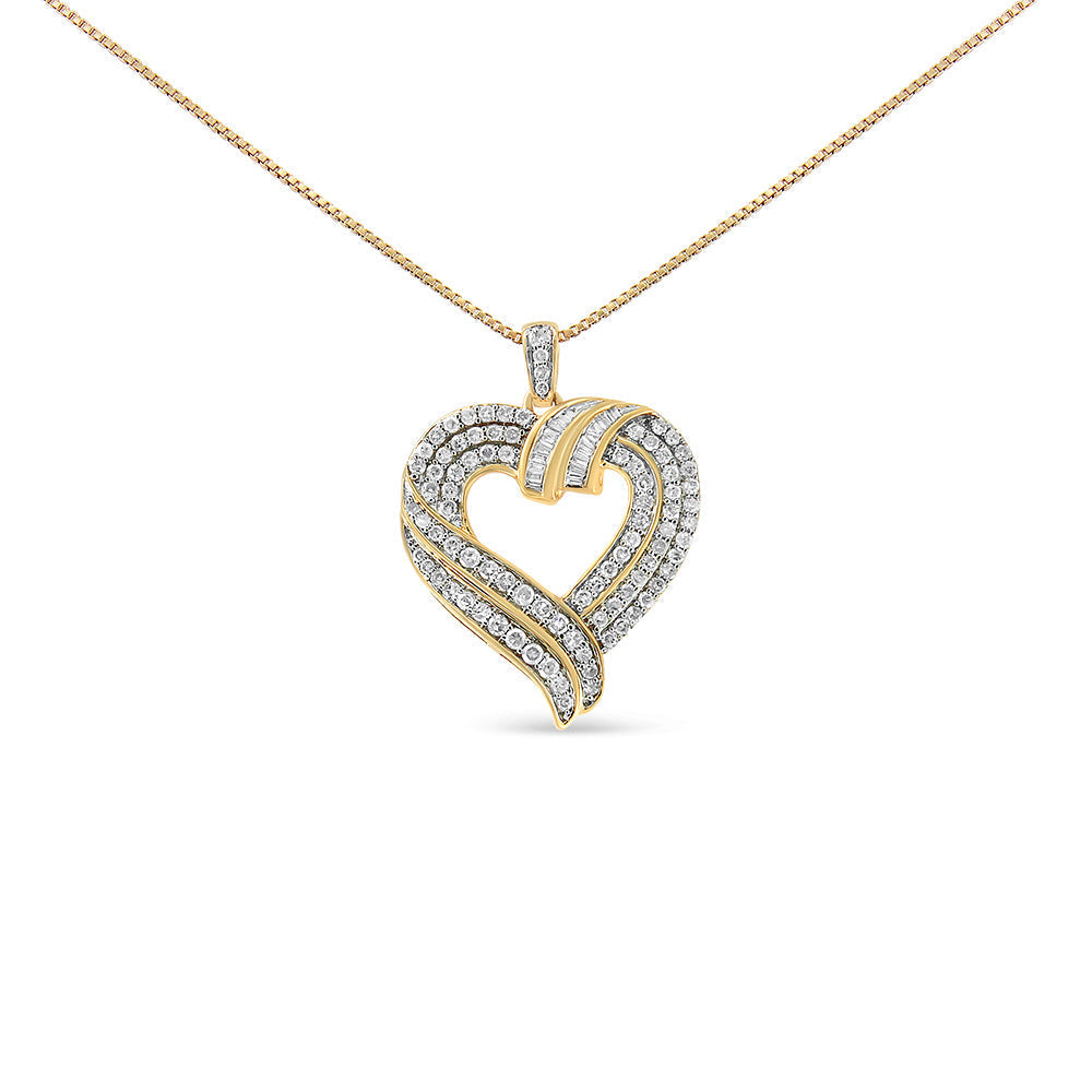 14K Yellow Gold Plated .925 Sterling Silver 1.00 Cttw Baguette Diamond Composite Open Heart 18" Inch Pendant Necklace (I-J Color, I1-I2 Clarity) Bids.com