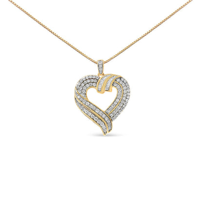 14K Yellow Gold Plated .925 Sterling Silver 1.00 Cttw Baguette Diamond Composite Open Heart 18" Inch Pendant Necklace (I-J Color, I1-I2 Clarity) Bids.com