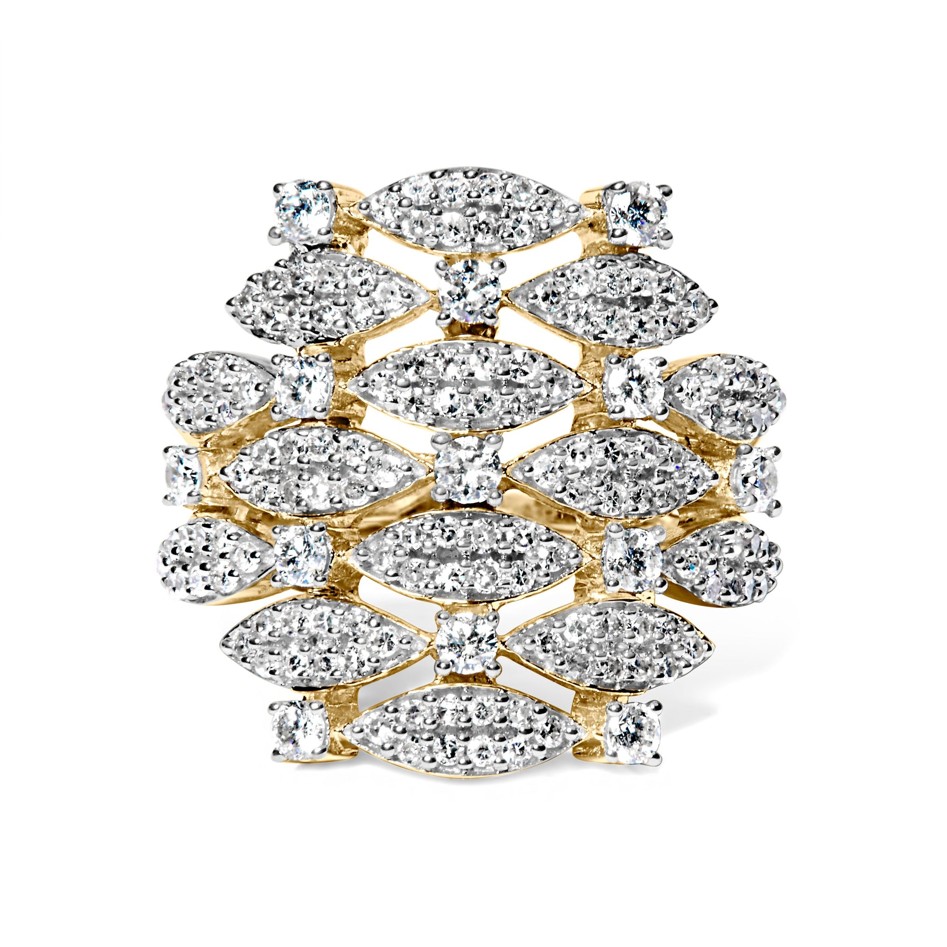 14K Yellow Gold 1.0 Cttw Diamond Geometric Stacked Open Cocktail Ring (I-J Color, I1-I2 Clarity) - Ring Size 7 Bids.com