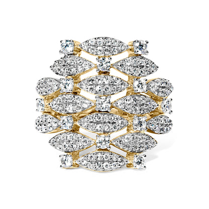 14K Yellow Gold 1.0 Cttw Diamond Geometric Stacked Open Cocktail Ring (I-J Color, I1-I2 Clarity) - Ring Size 7 Bids.com