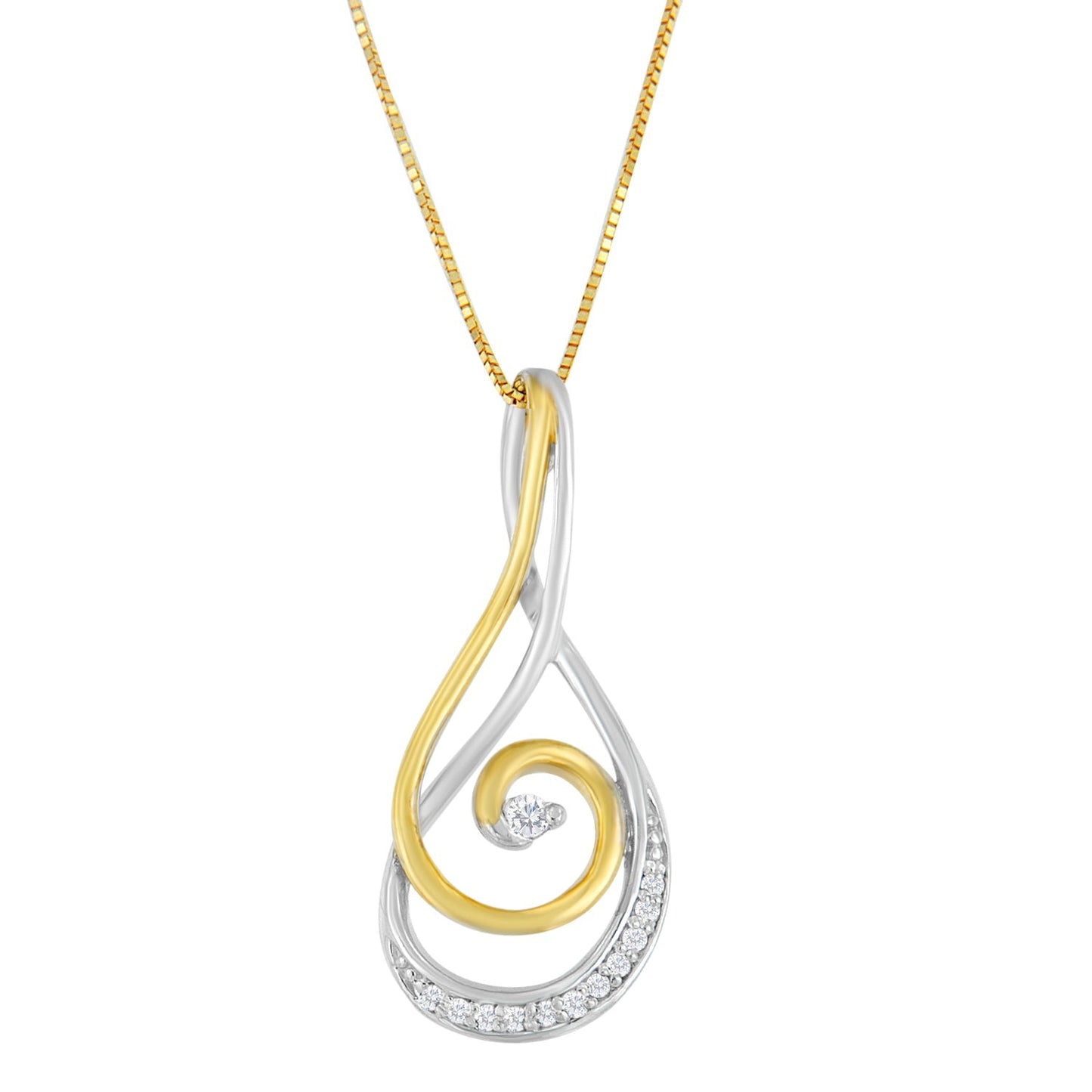 Espira 10K Two-Tone Gold Round Cut Diamond Sparkling Spiral Pendant Necklace (1/6 cttw, J-K Color, I2-I3 Clarity) Bids.com