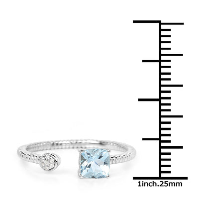 0.52 Carat Genuine Aquamarine and White Diamond 14K White Gold Ring Bids.com