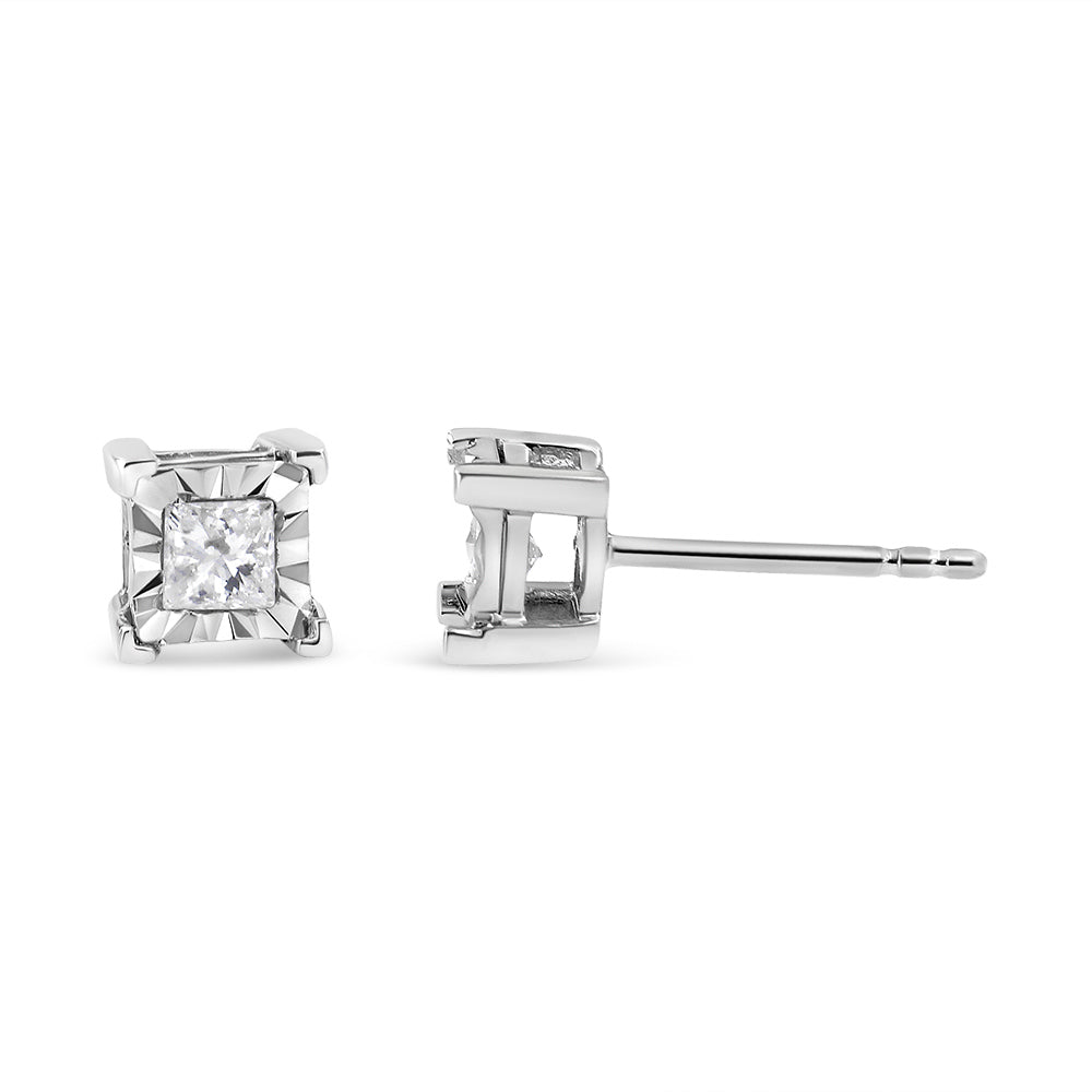 .925 Sterling Silver 1/2 Cttw Miracle Set Princess-cut Diamond Solitaire Stud Earrings (I-J Color, SI1-SI2 Clarity) Bids.com