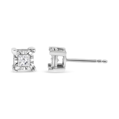 .925 Sterling Silver 1/2 Cttw Miracle Set Princess-cut Diamond Solitaire Stud Earrings (I-J Color, SI1-SI2 Clarity) Bids.com