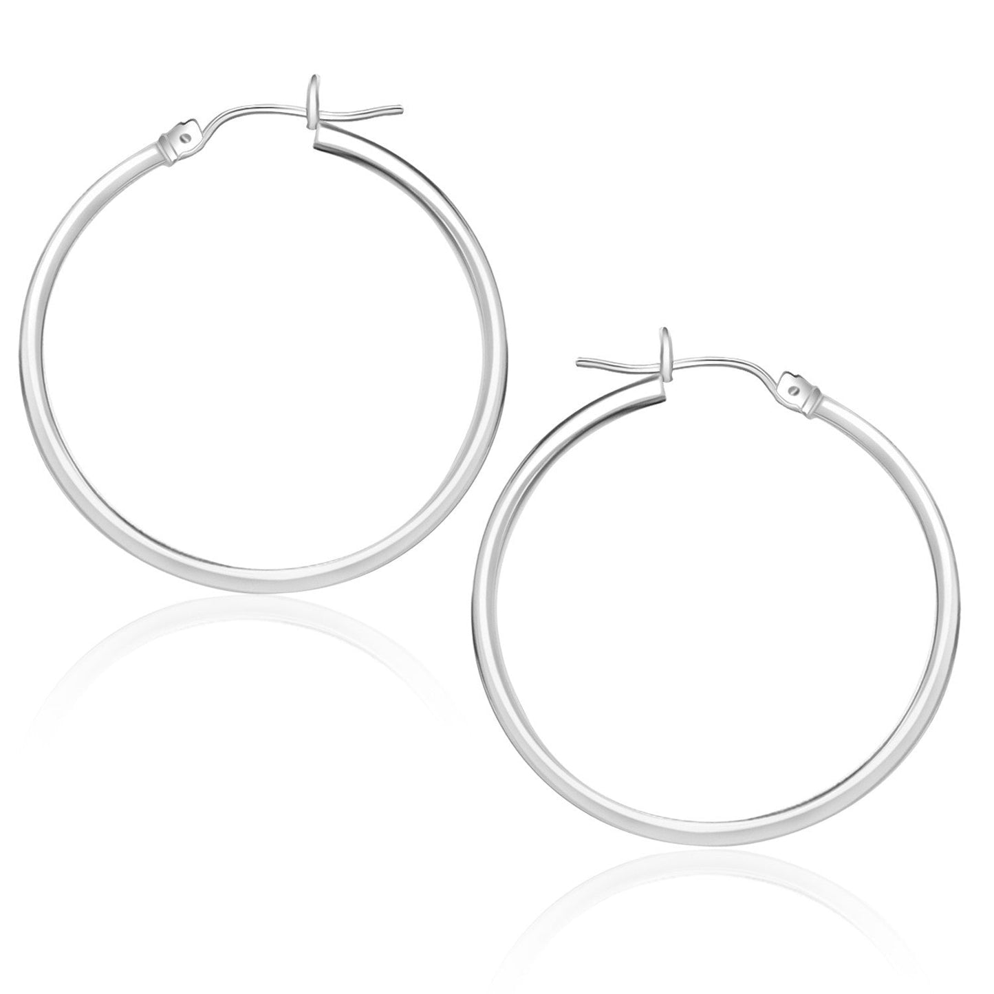 14k White Gold Polished Hoop Earrings (25 mm) Bids.com