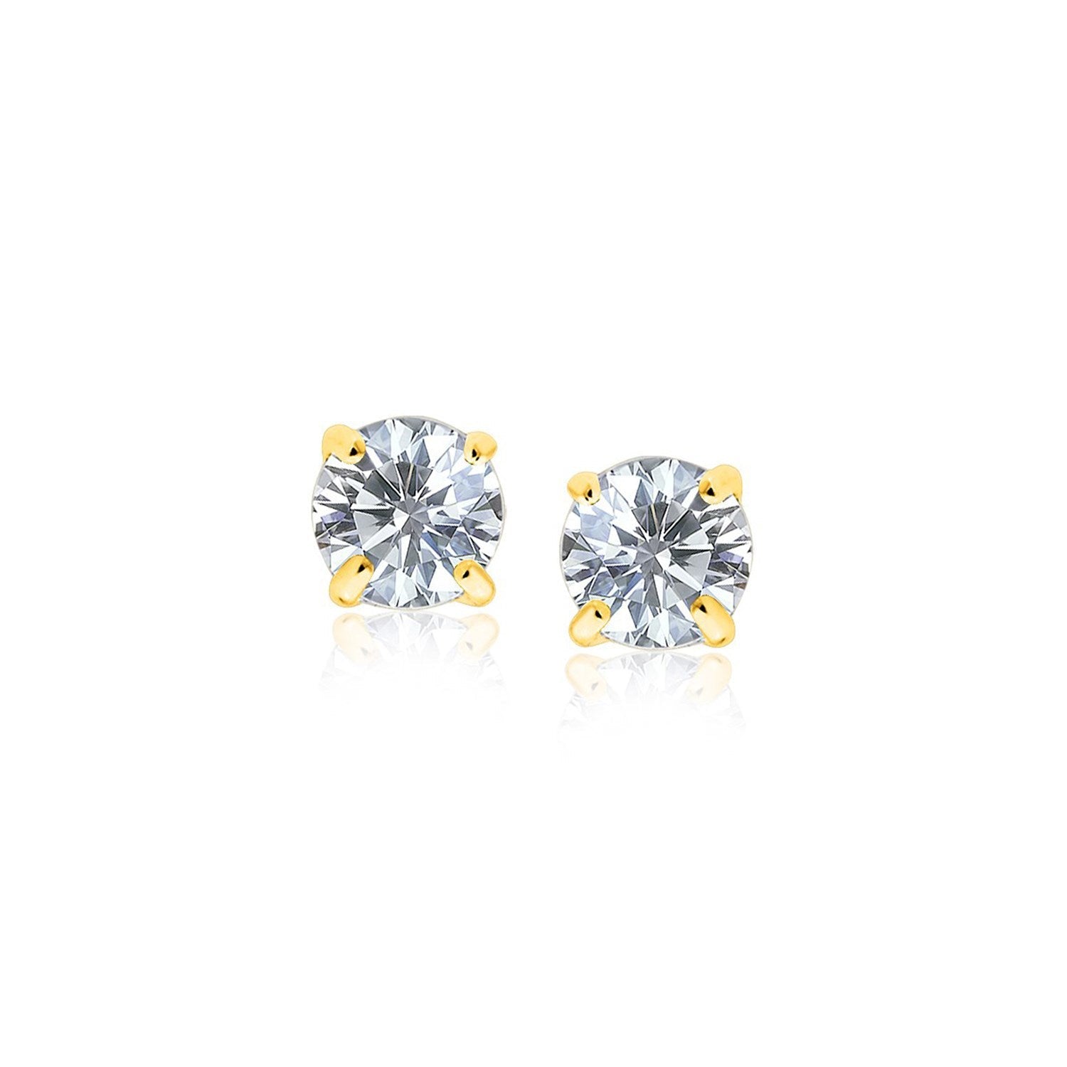 14k Yellow Gold Stud Earrings with White Hue Faceted Cubic Zirconia Bids.com