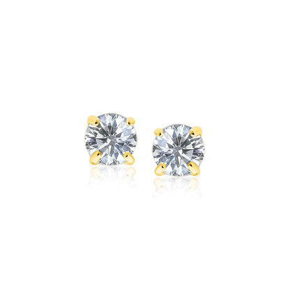 14k Yellow Gold Stud Earrings with White Hue Faceted Cubic Zirconia Bids.com