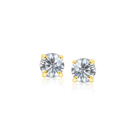 14k Yellow Gold Stud Earrings with White Hue Faceted Cubic Zirconia Bids.com