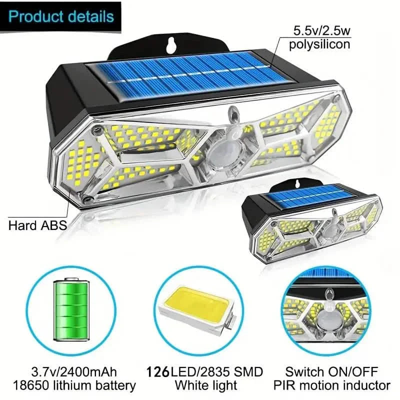 126 LEDs Portable Solar Security Lights, IP65 Waterproof Wireless Exterior Flood Light Detected Light DailySale