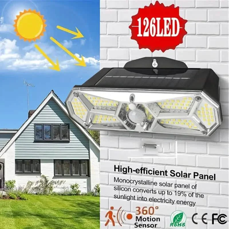 126 LEDs Portable Solar Security Lights, IP65 Waterproof Wireless Exterior Flood Light Detected Light DailySale
