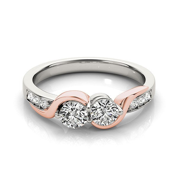 14k White And Rose Gold Round Two Diamond Curved Band Ring (5/8 cttw) Bids.com