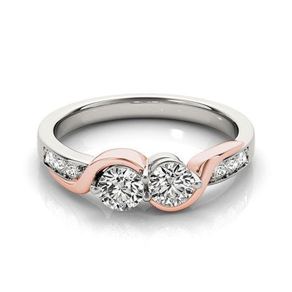 14k White And Rose Gold Round Two Diamond Curved Band Ring (5/8 cttw) Bids.com