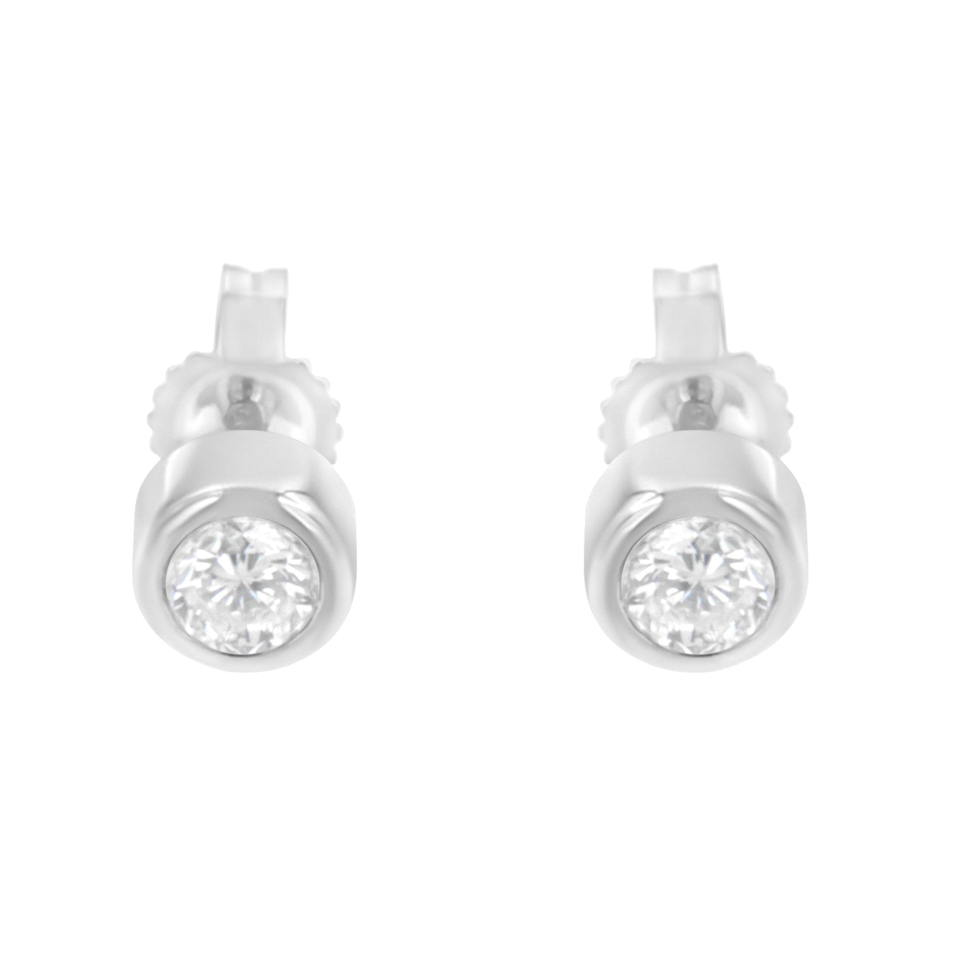 10K White Gold 0.30 Cttw Round Brilliant-Cut Near Colorless Diamond Bezel-Set Stud Earrings (H-I Color, I1-I2 Clarity) Bids.com