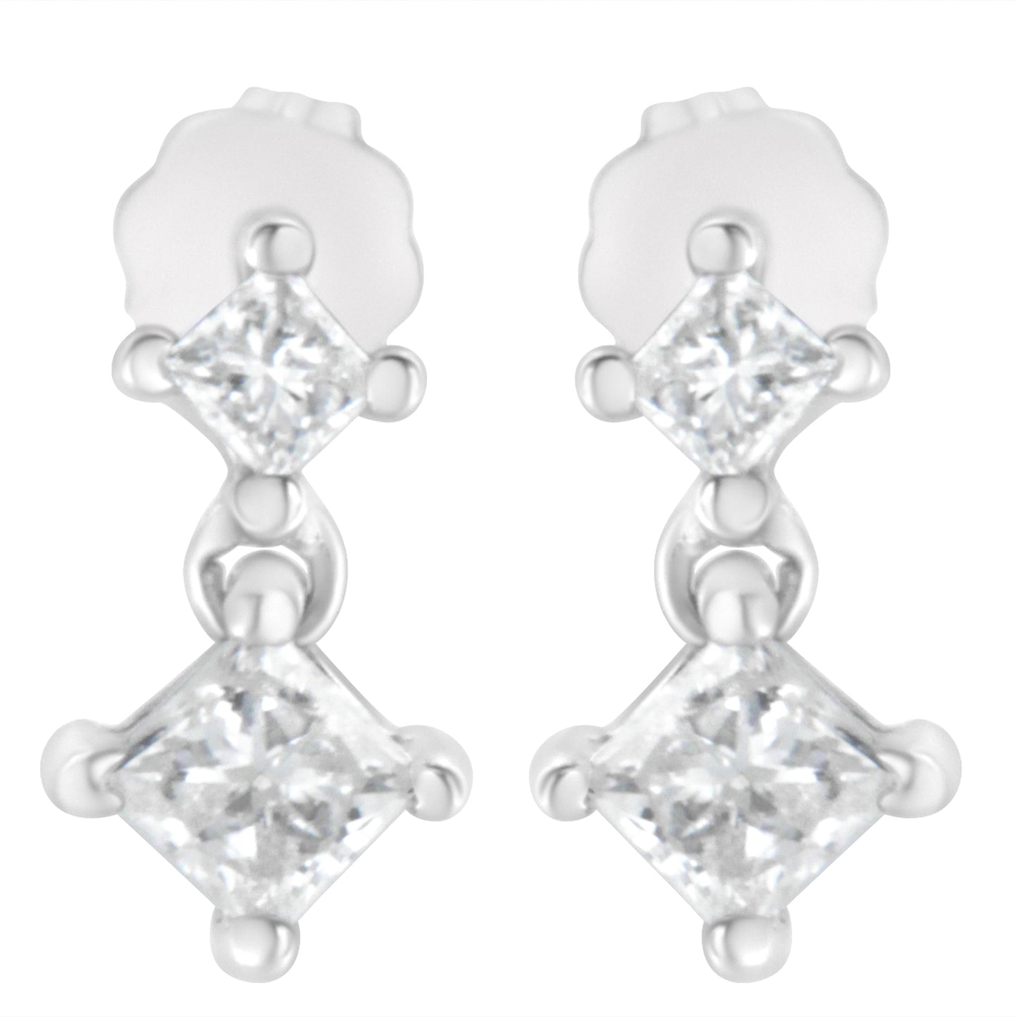 14K White Gold 3/4 cttw Double Diamond Princess-Cut Stud Earrings (I-J Clarity, I2-I3 Color) Bids.com