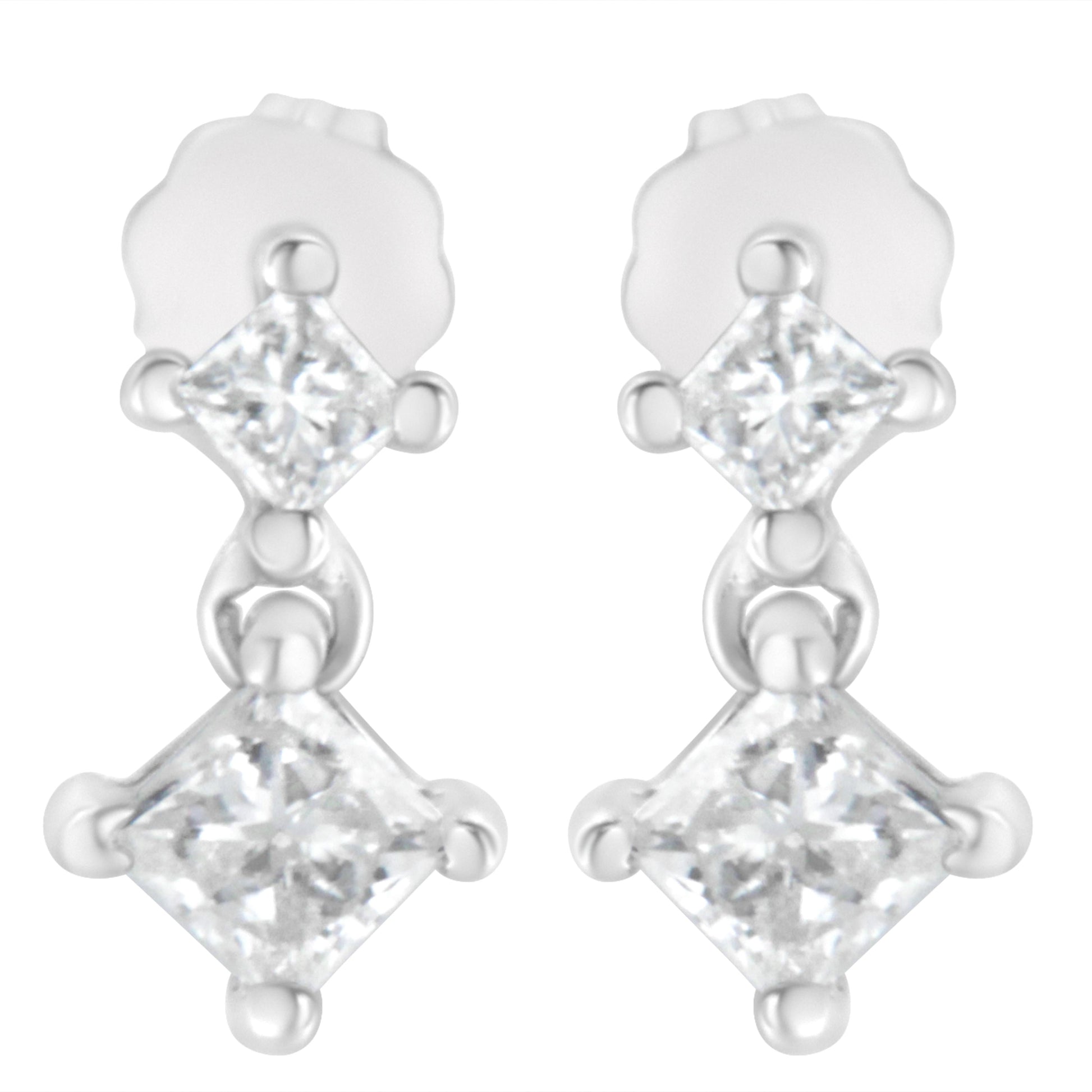 14K White Gold 3/4 cttw Double Diamond Princess-Cut Stud Earrings (I-J Clarity, I2-I3 Color) Bids.com