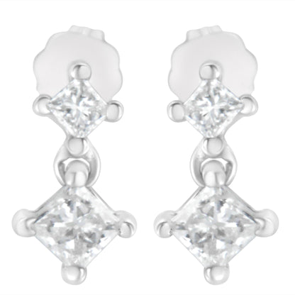 14K White Gold 3/4 cttw Double Diamond Princess-Cut Stud Earrings (I-J Clarity, I2-I3 Color) Bids.com