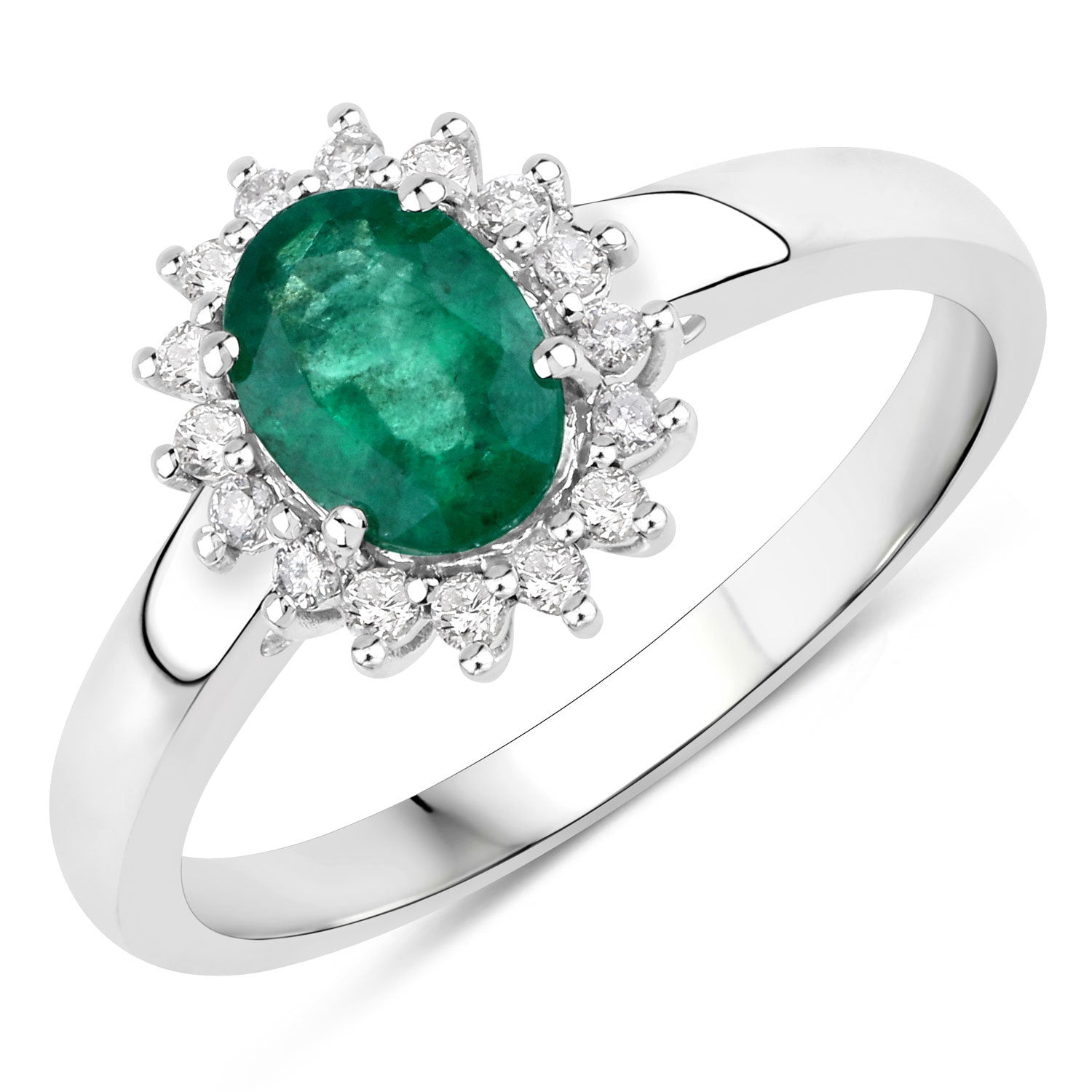 0.86 Carat Genuine Zambian Emerald and White Diamond 14K White Gold Ring Bids.com